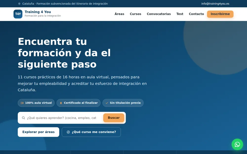 Portada del portal web de Training 4 You, centro de formación